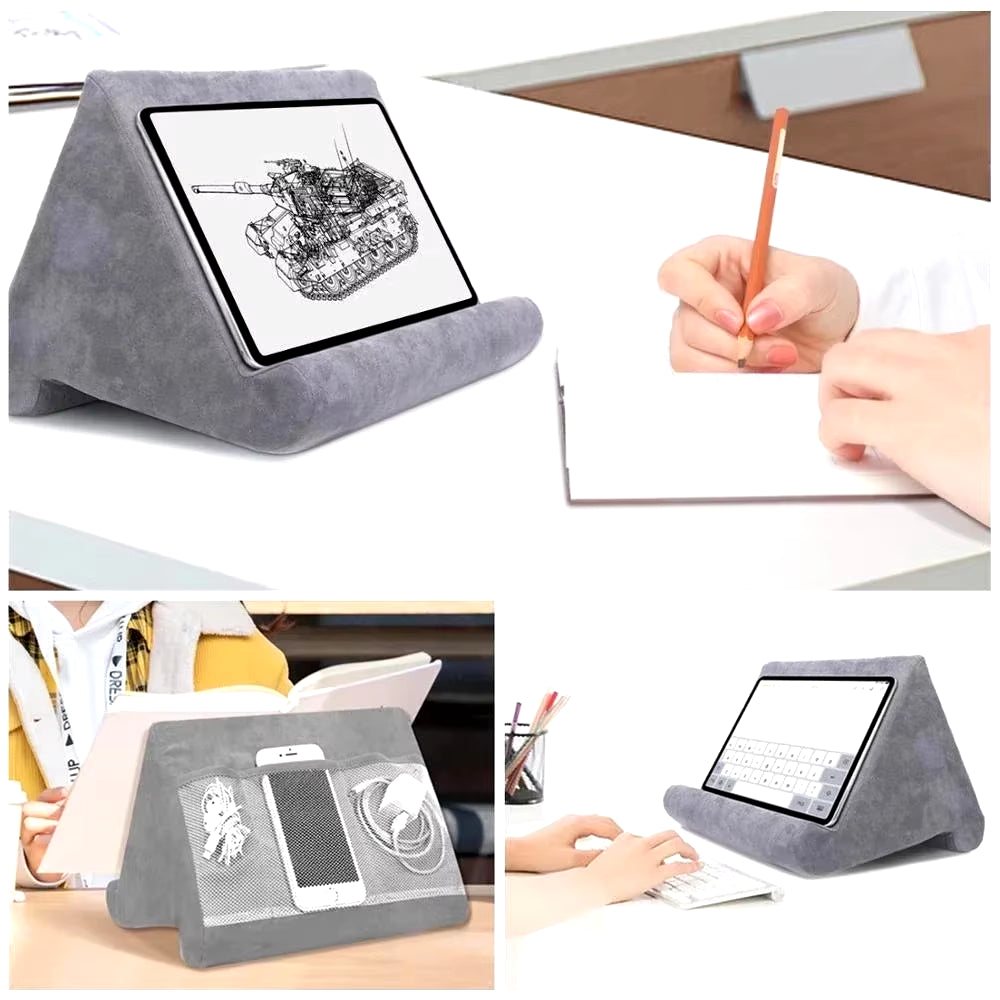 Tablet pillow holder fitting a phone and a large tablet side by side — At Home For You