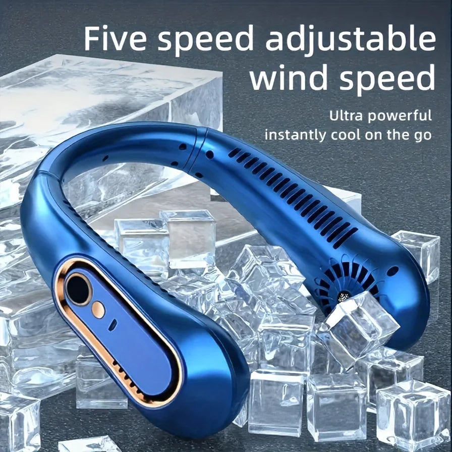 Portable neck fan USB-C charging port close-up — At Home For You