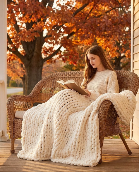 Ultra-Soft Chunky Knit Chenille Throw Blanket – Cozy Throw for Couch, Bed & Chair, Ivory 40"x50"