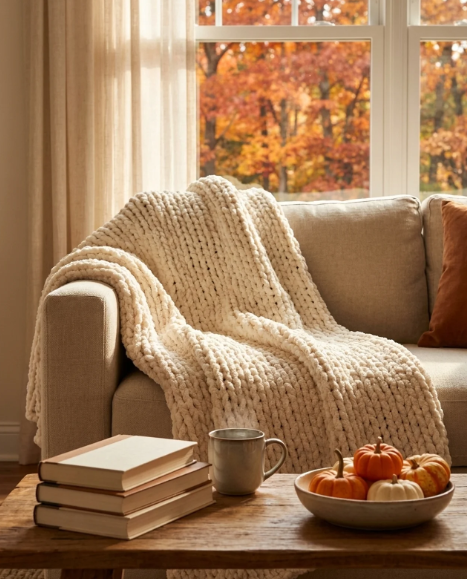 Ultra-Soft Chunky Knit Chenille Throw Blanket – Cozy Throw for Couch, Bed & Chair, Ivory 40"x50"