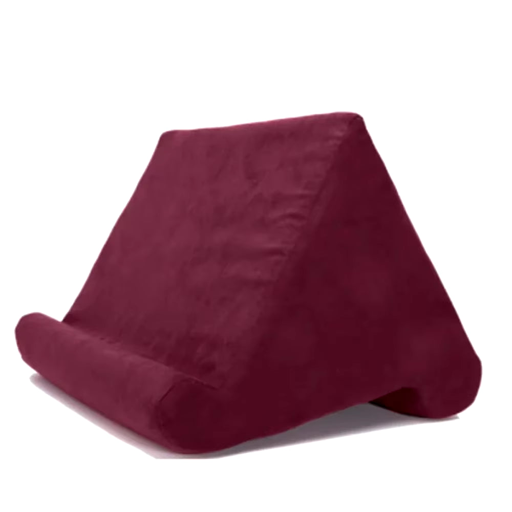 Tablet pillow holder cradling a tablet at an adjustable viewing angle — At Home For You