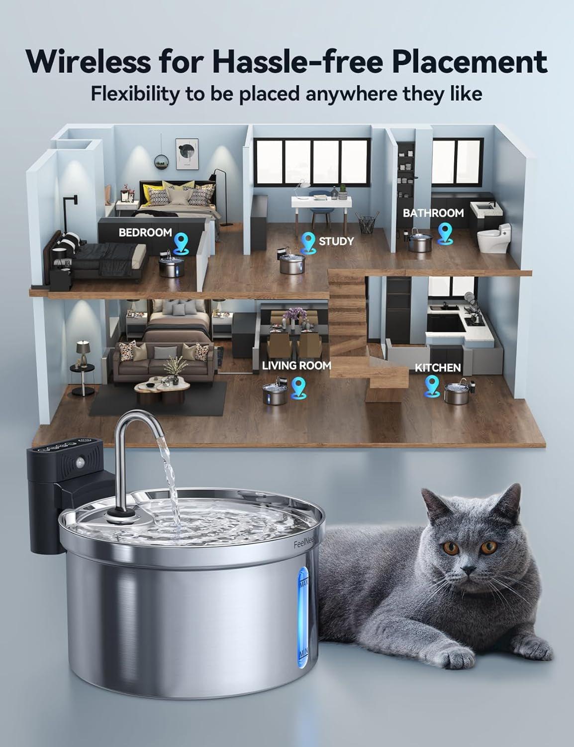 Pet water fountain disassembled for easy cleaning — At Home For You