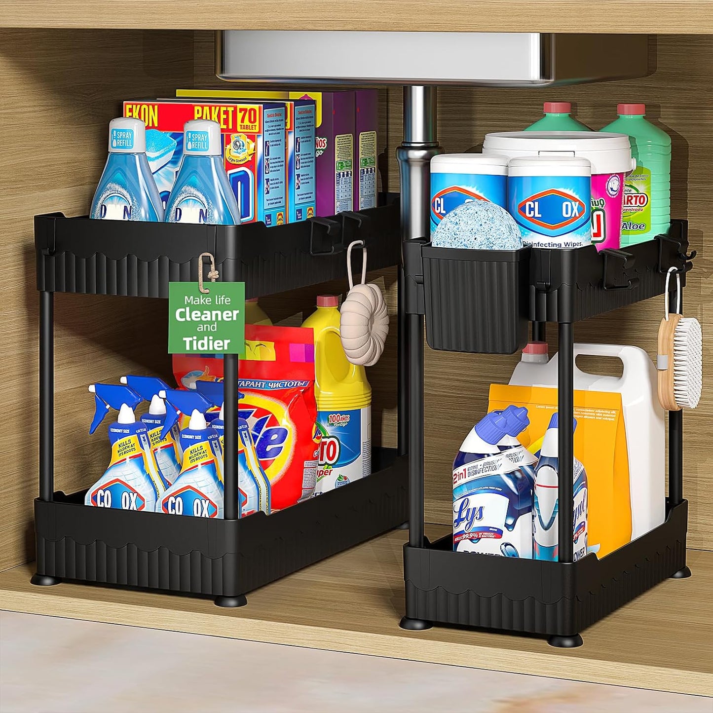 Under-sink organizer drawers pulled out showing full storage capacity — At Home For You